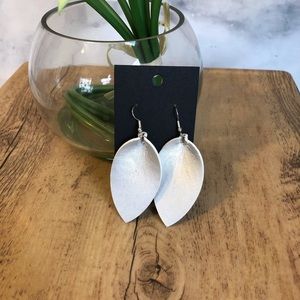 Faux Leather Silver Leaf Shaped Earrings